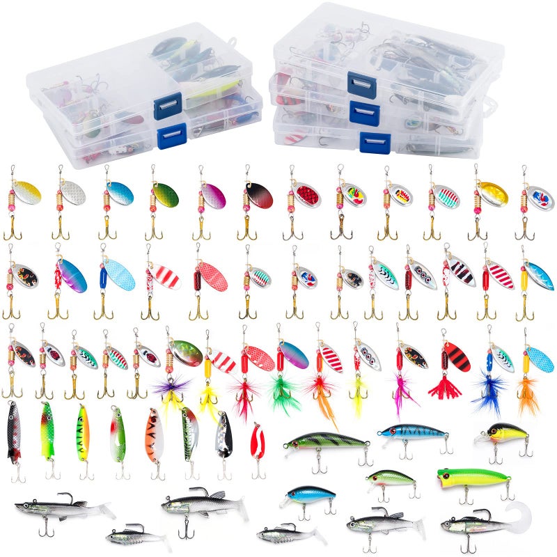 Dr.Fish 60 Pieces Fishing Lures, 5 Tackle Box with Tackle Included, Trout Lures Rooster Tail Spinner Baits Soft Baits Fishing Lures for Freshwater Saltwater Crappie Walleye Bass Lures Kit - Image 1